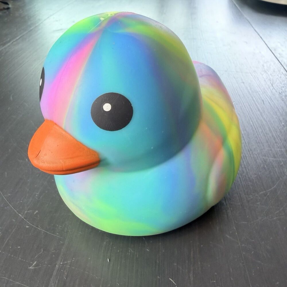 New Rainbow Sunny Days Viral TikTok Jumbo Squeeezy Multicolor Duck Squishy Toy